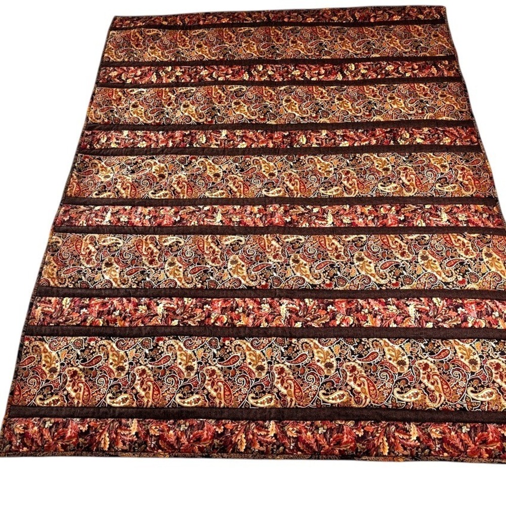 Handmade Autumn Paisley Quilted Lap Throw 39x50 Reversable Guild Crafted NEW